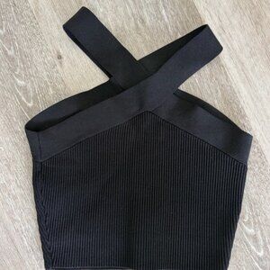 Black Cross-Strap Ribbed Tank Top